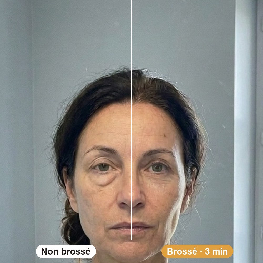Visage : côté non brossé et côté brossé