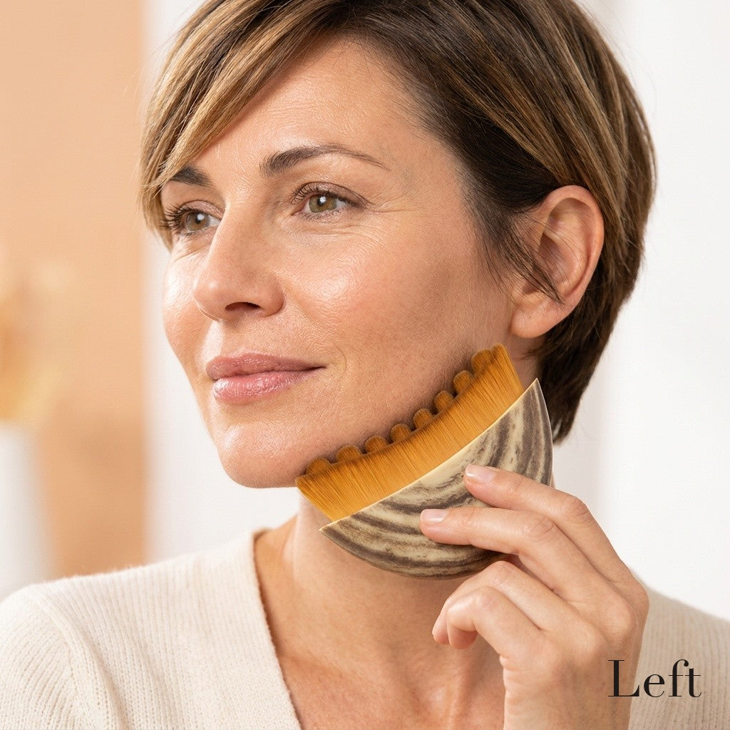 Brossage de l'ovale du visage avec la brosse Left